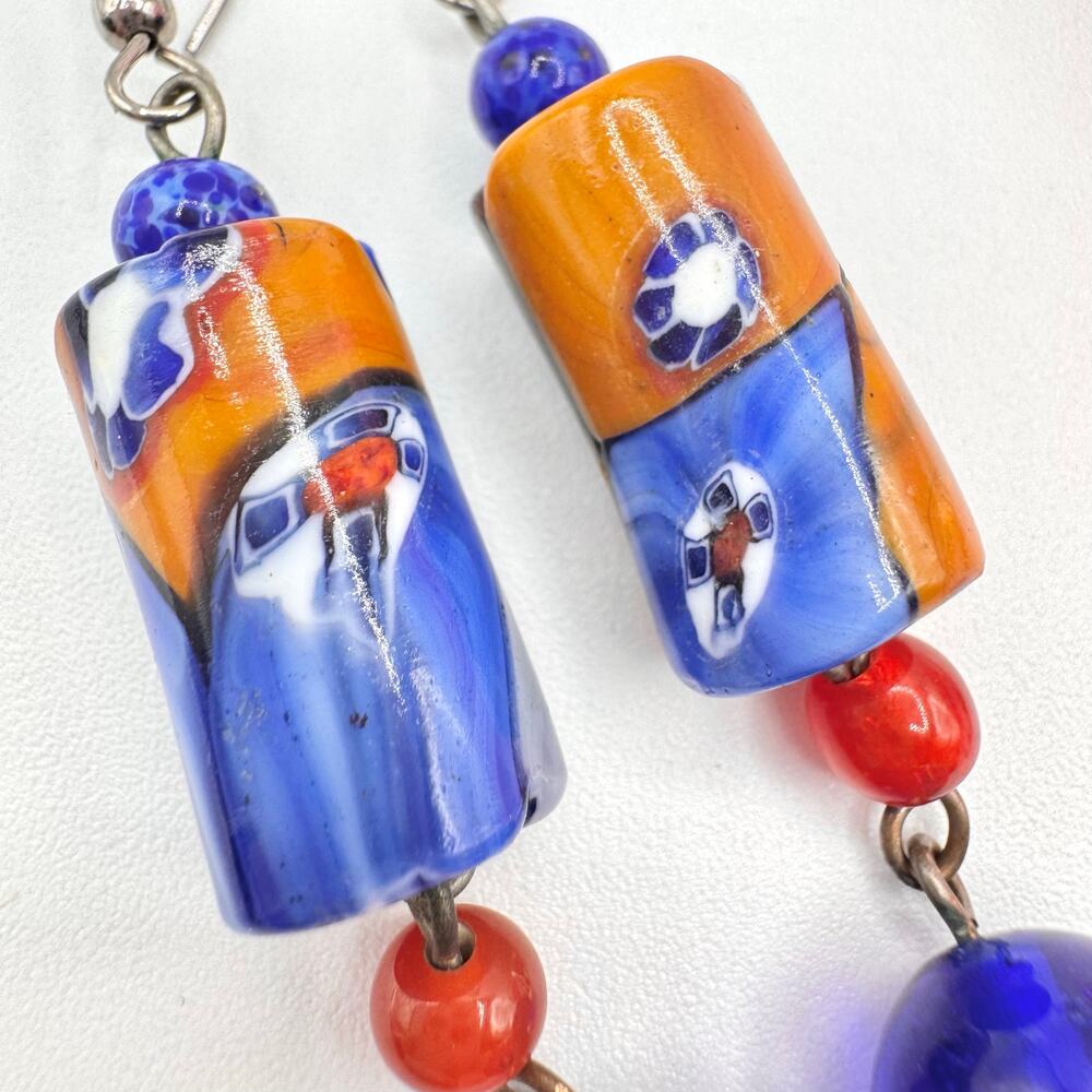 Art Glass Millefiori Beaded Dangle Earrings Artisan Art Teacher Artsy Fun - Picture 4 of 10